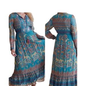 Soft Surroundings Mirapani Dress Maxi Floral Embroidered Teal Blue Boho Artsy 2X